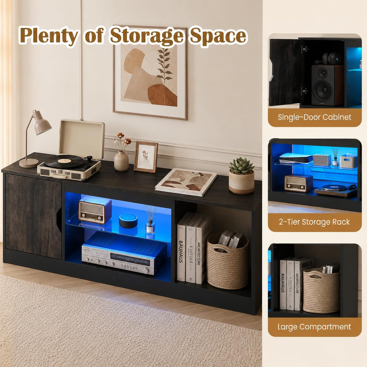 148cm TV Unit, LED TV Stand Cabinet for 65 Inch TVs