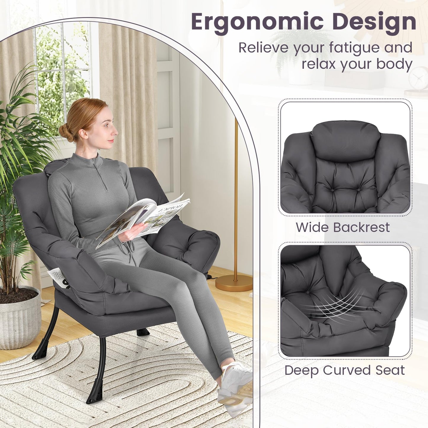 Armchair Accent Chair, Fabric Upholstered Lounge Armchair Leisure Reading Chair with Side Pocket