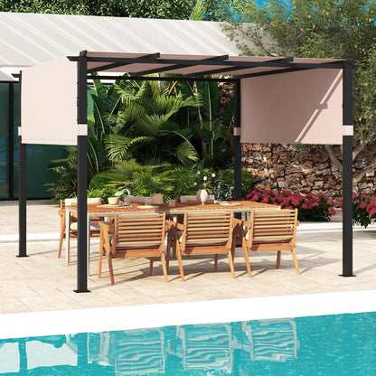3 X 3M Metal Pergola with Retractable Roof with Sun Shade Canopy