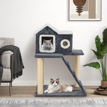 90cm Modern Cat Tree 3-level Cat Condo Furniture with Openable Roof