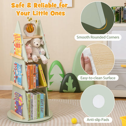 4 Tier 360°Rotating Childrens Bookcase with Side Hooks