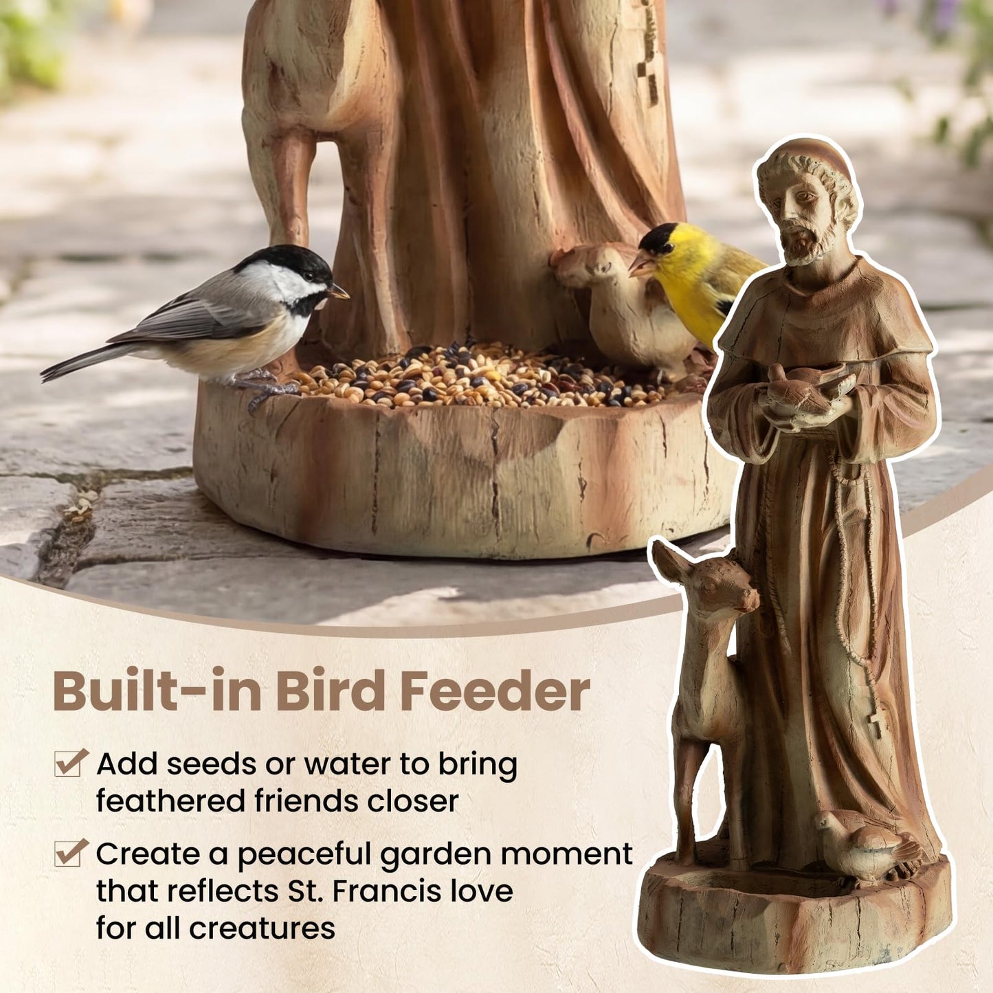 Garden Statue, Tall Virgin Mary/St. Francis Statue, Indoor Outdoor Religious Sculpture Art Decoration