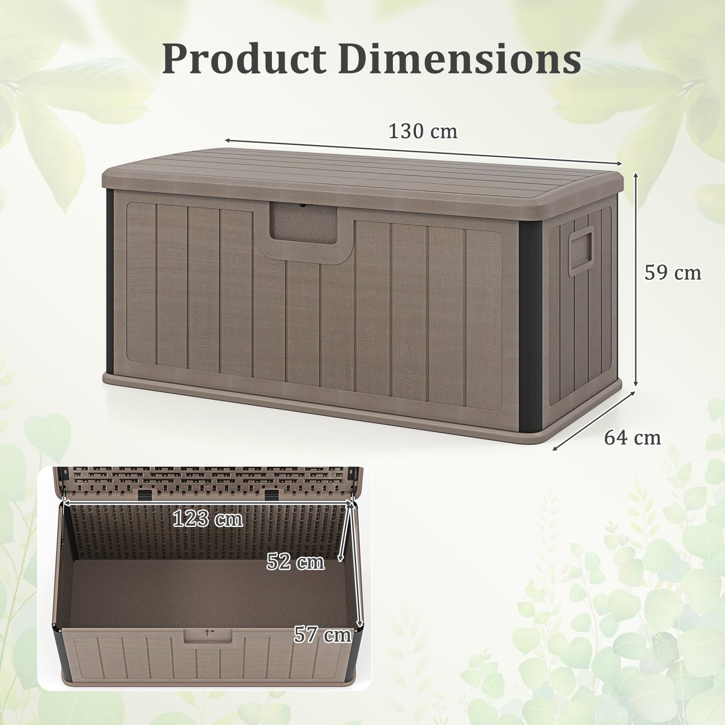 380L Waterproof Resin Deck Box Bench with Lockable Lid & Side Handles