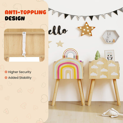Kids Nightstand Set of 2 with Rainbow and Cloud Patterns
