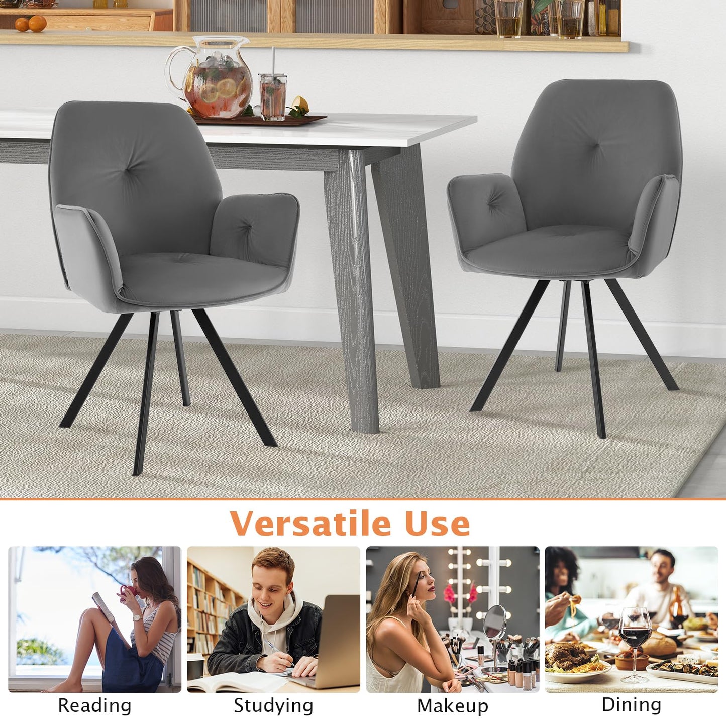 2 PCS Swivel Accent Arm Chairs with Metal Legs and Anti-slip Foot Pads
