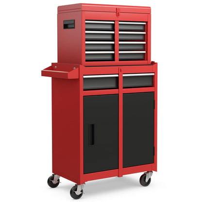 2 in 1 Lockable Metal Tool Chest with Removable Top Cabinet (with Adjustable Shelf)