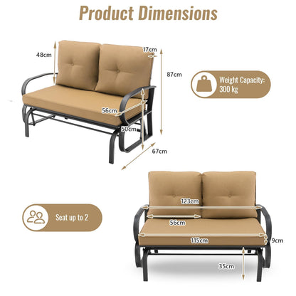 2-Person Steel Frame Outdoor Glider Bench with Cushions