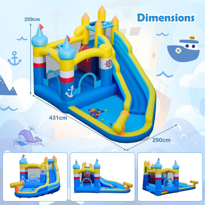 Inflatable Water Park, Kids Bouncy Castle with Slide, Splash Pool, Water Cannon, Climbing Wall