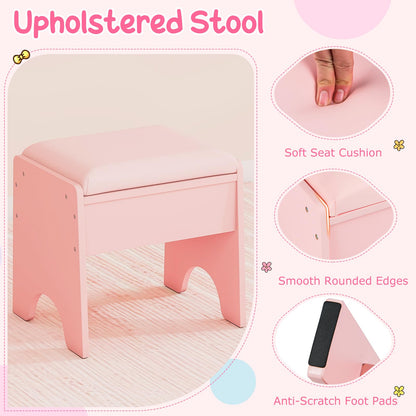 Kids Dressing Table, Girls Vanity Set with Lighted Mirror