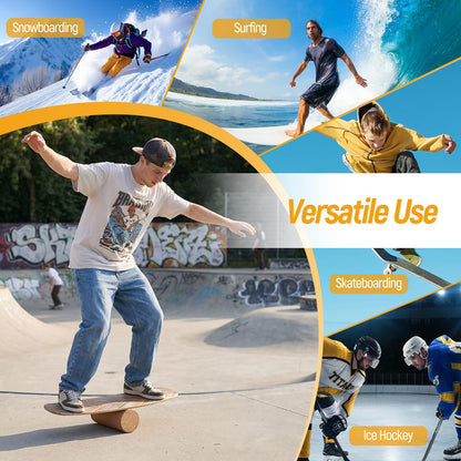 Wooden Balance Board, Surfing Skate Balance Trainer with Roller