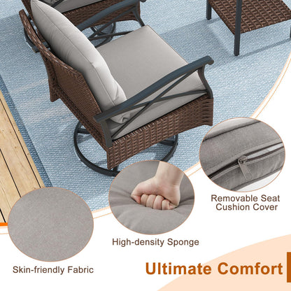 3 Piece Patio Swivel Rocker Set with 2-Tier Coffee Table
