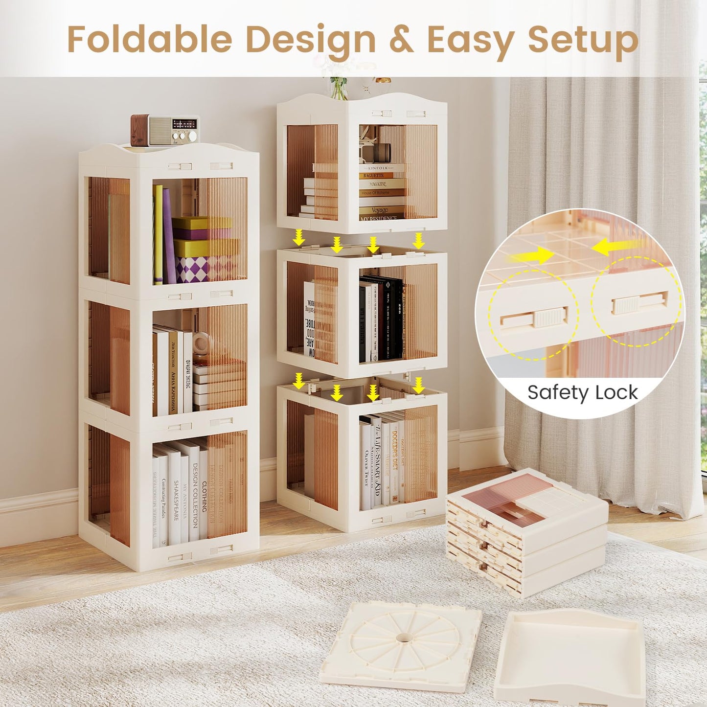 4/5/6-Tier Foldable Rotating Bookshelf, 360° Spinning Bookcase Tower with Swivel Base