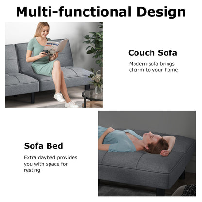 Convertible Folding Futon Sofa Bed with 6-Position Adjustable Backrest and Thick Cushion
