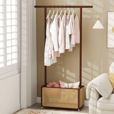 Bamboo Clothes Rack 2-In-1 Clothing Hanging Rail
