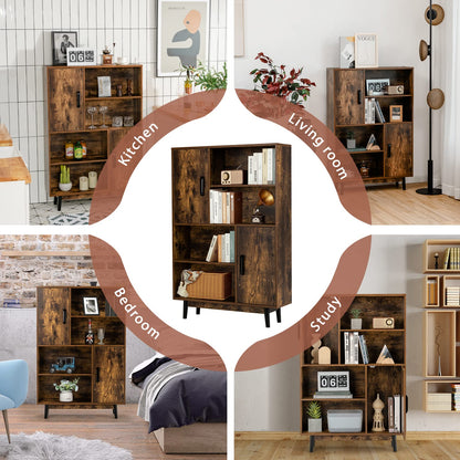 Freestanding Wooden Sideboard Storage Cabinet with 2 Doors and 4 Shelves