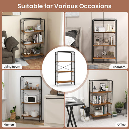 4-Tier Bookshelf Open-Back Storage Shelf with Metal Frame