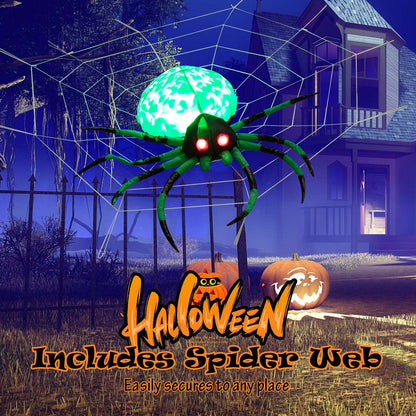Halloween Inflatable Spider and Cobweb Creepy with LED Rotating Light