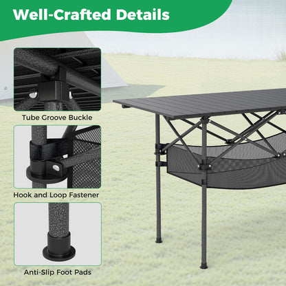 Patio Folding Camping Table Picnic Table with Aluminum Roll-up Tabletop