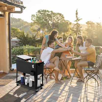 80-Quart Rolling Ice Chest Beverage Cooler Cart with Shelf