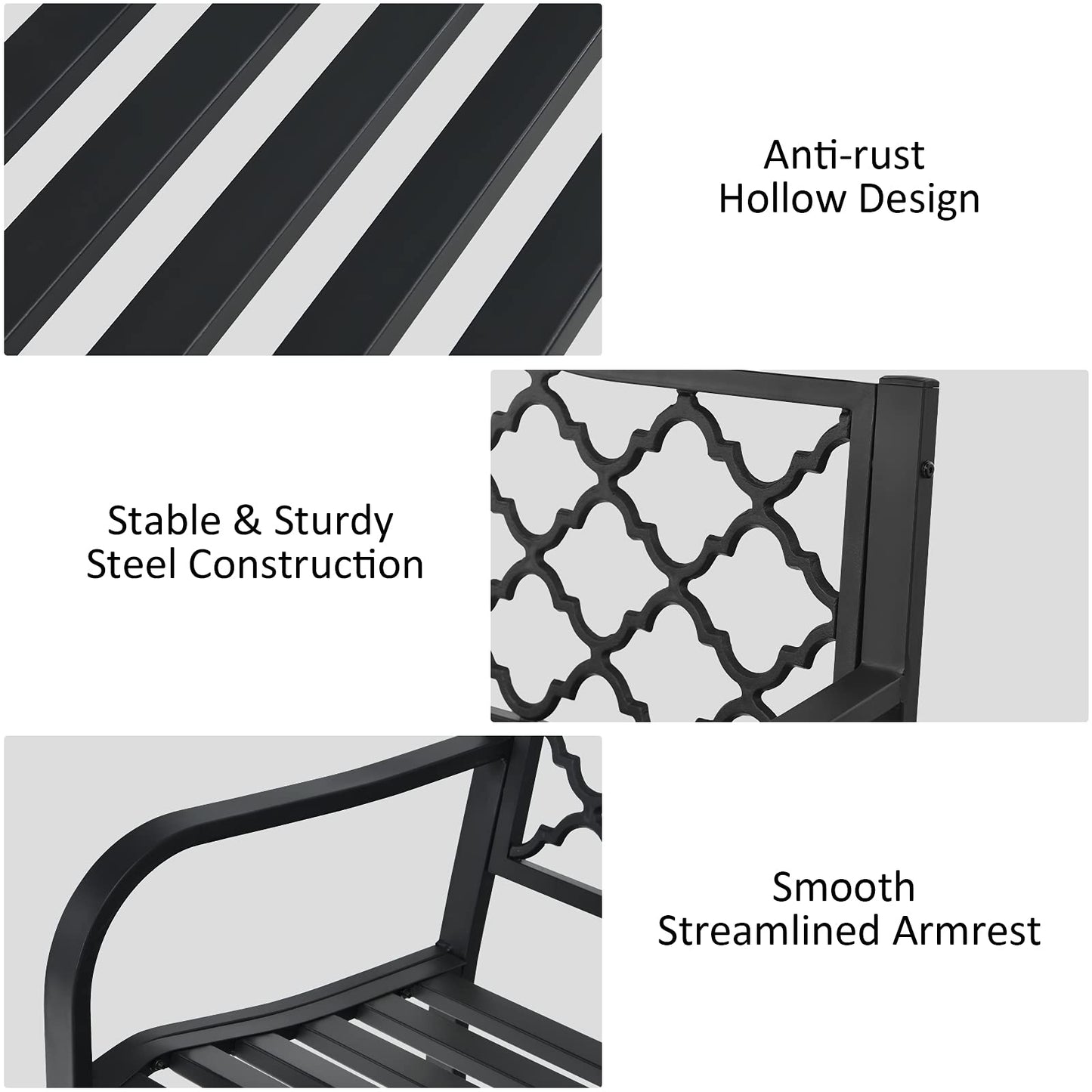 128 x 60 x 87 cm Outdoor Metal Frame Loveseat Park Bench