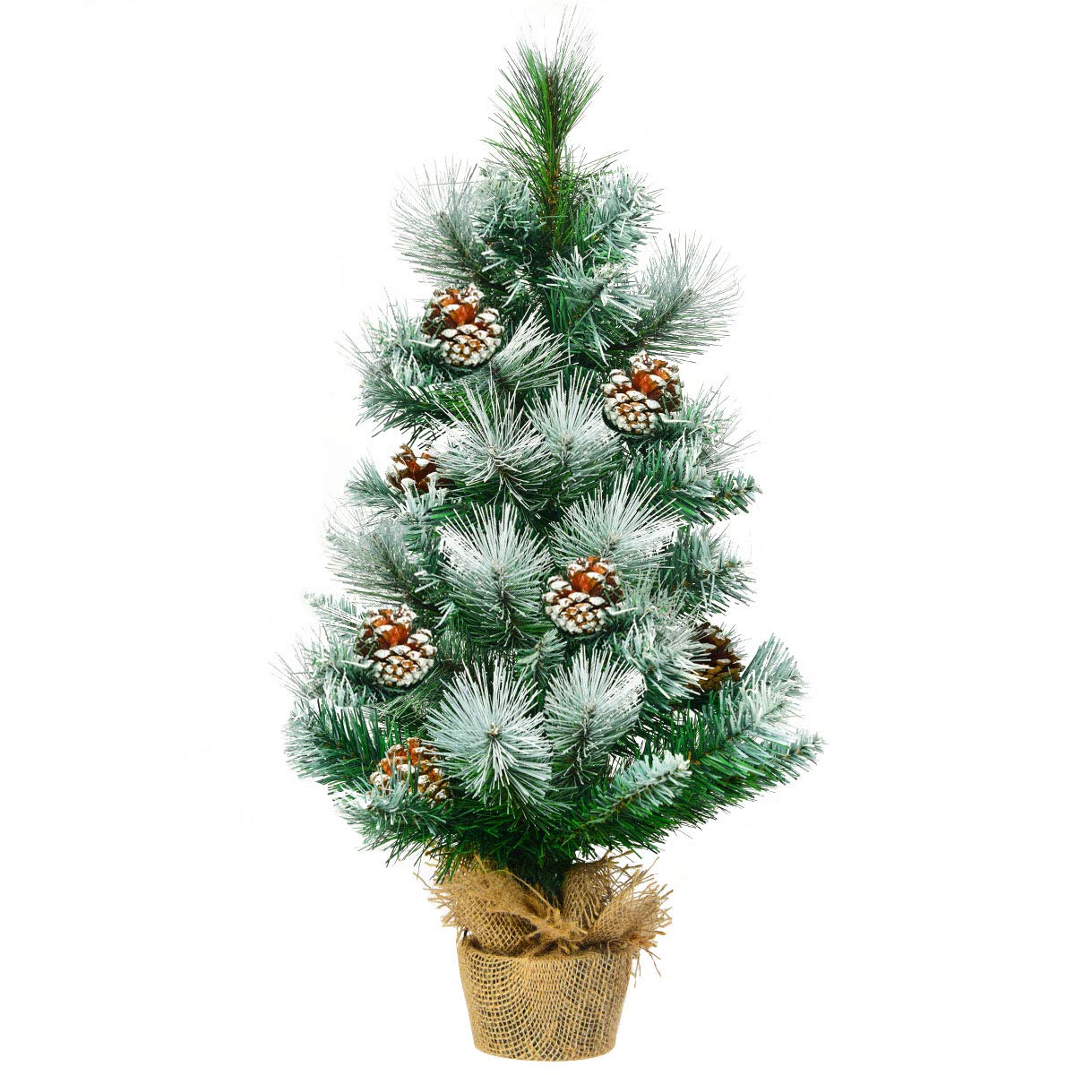 2 Feet Snow Flocked Pine Artificial Christmas Tree with Pine Cones