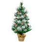 2 Feet Snow Flocked Pine Artificial Christmas Tree with Pine Cones