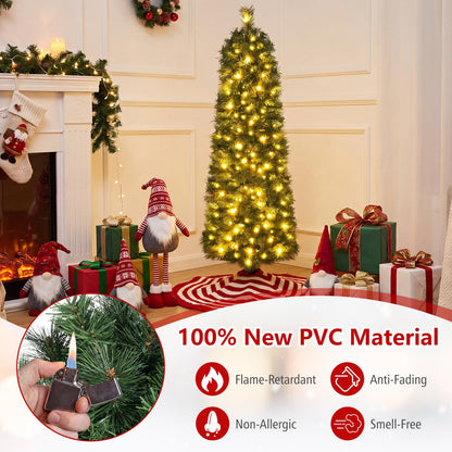 5FT/6FT Slim Pencil Christmas Tree, Pre-lit Xmas Tree