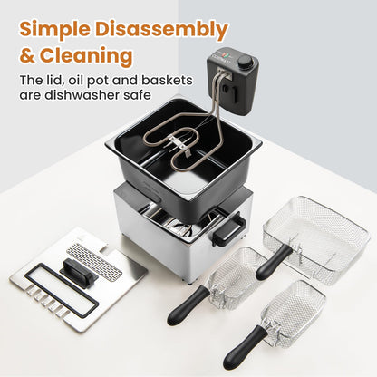2000W Electric Deep Fryer Stainless Steel Countertop Frying Pot with 3 Baskets