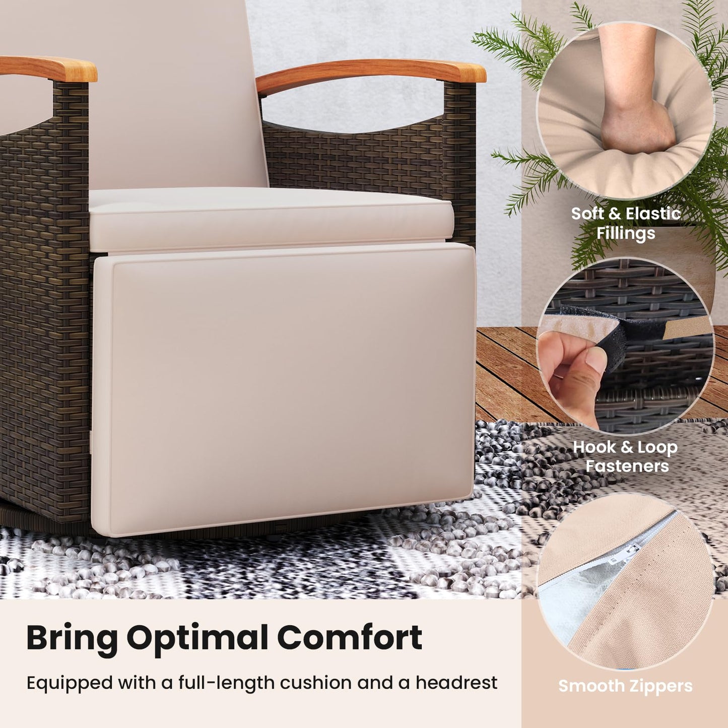 360 Degree Swivel Garden Recliner Chair with Adjustable Backrest & Footrest