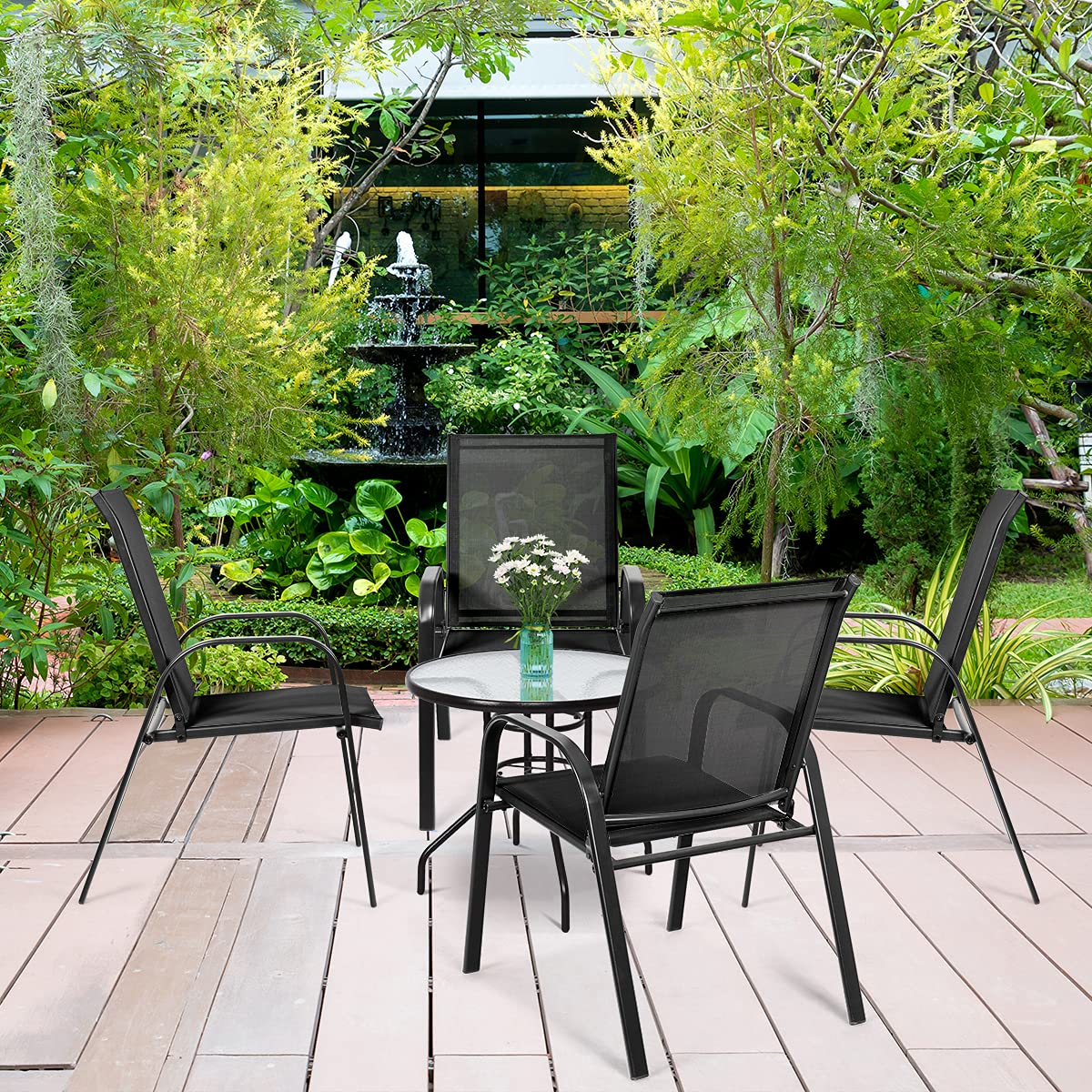 2 Piece Patio Outdoor Camping Chairs Set with Breathable Fabric