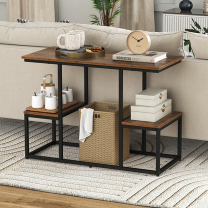 Rustic TV Console Table Industrial Sofa Table with Open Storage Shelves