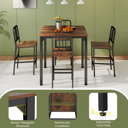 Counter Height Dining Table Set for 4 Kitchen Bar Table and Chairs Set with Faux Marble Surface