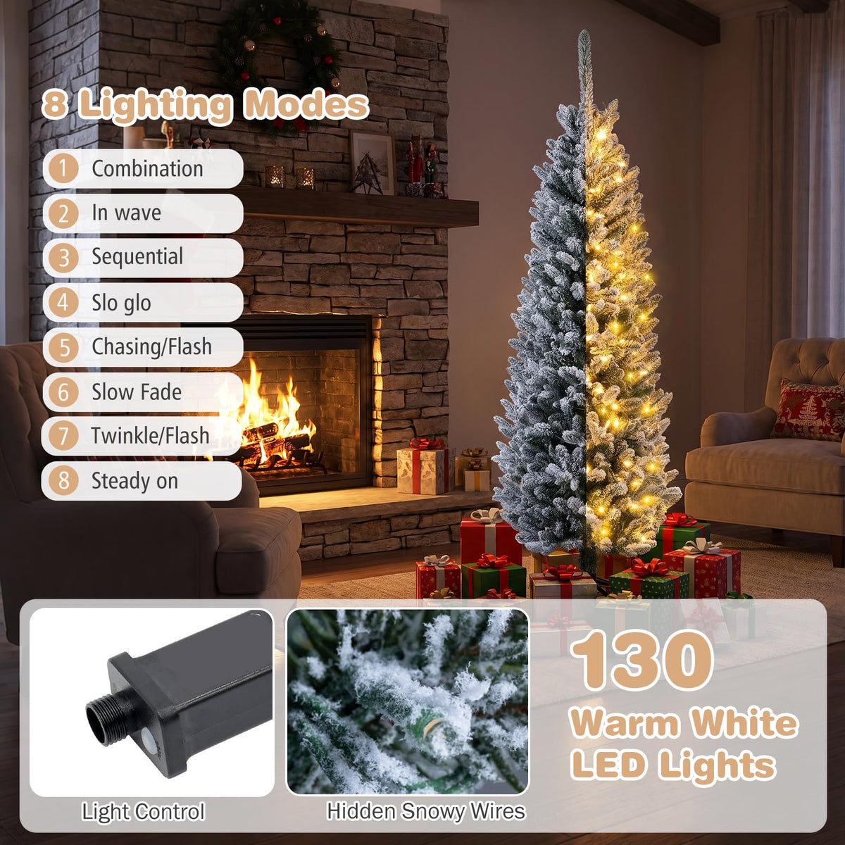 5/6FT Pre-Lit Christmas Tree, Artificial Frosted Hinged