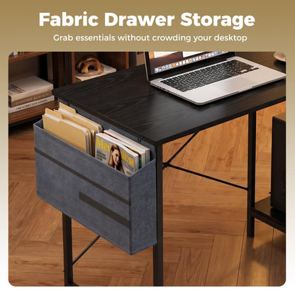 L-Shaped Computer Desk, Metal Frame Reversible Double Study Writing Workstation