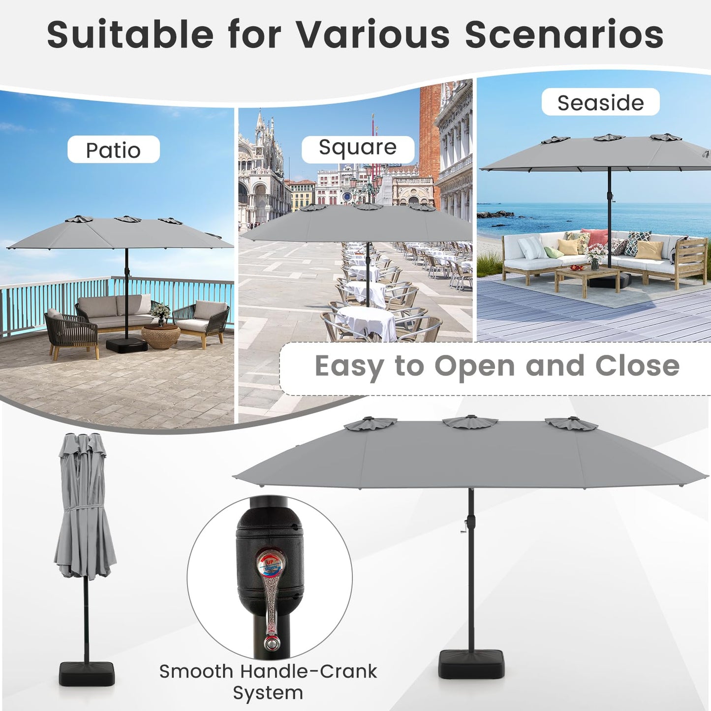4.5m Outdoor Extra Large Double-Sided Parasol with Base & 12 Metal Ribs