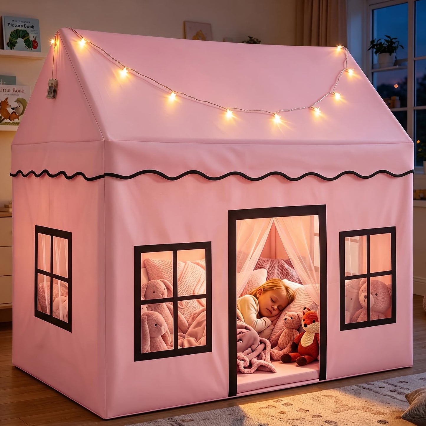 Kids Play Tent with Playpen, Star Lights, Cushion Mat