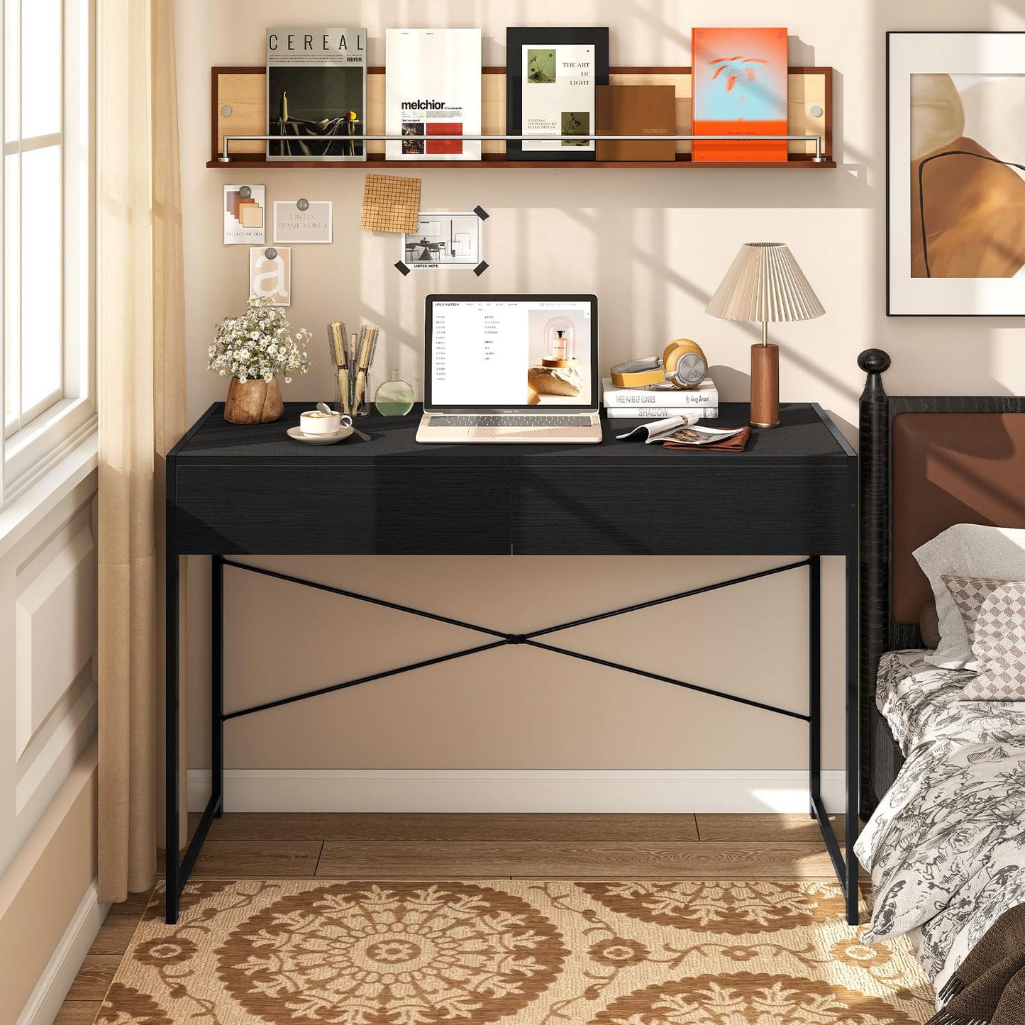 Computer Desk with 2 Drawers Vanity Table with Heavy-Duty Metal Frame