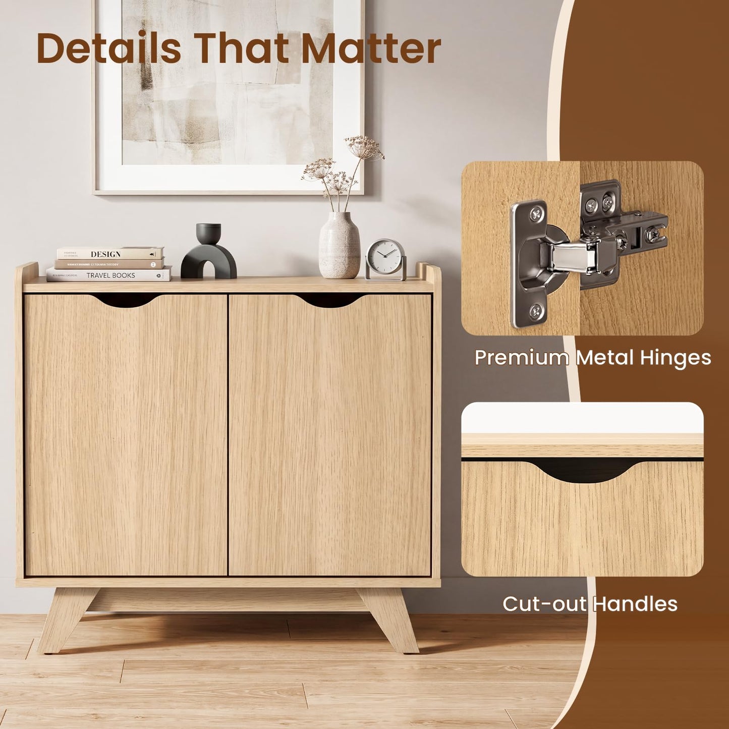 2 Door Storage Cabinet, Wooden Buffet Sideboard with 5-Level Adjustable Shelf