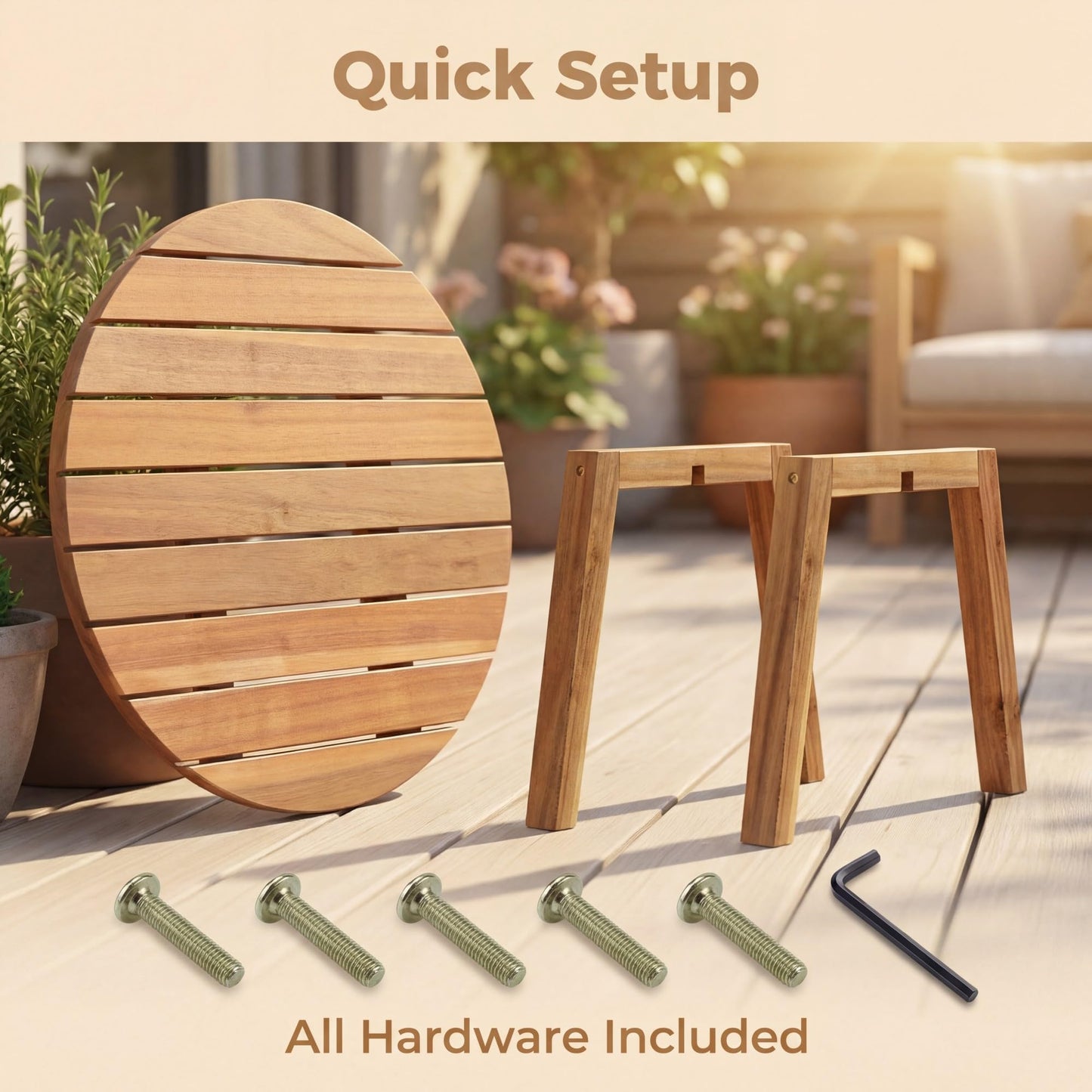 Garden Side Table, Acacia Wood Outdoor Slatted End Table
