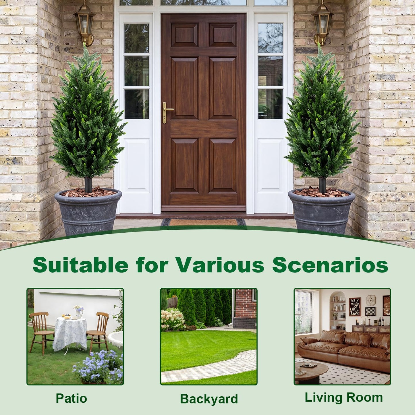 Set of 2 Artificial Topiary Ball Trees, Faux Shrub Bushes