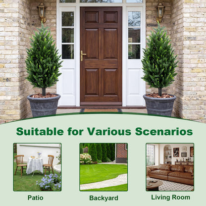Set of 2 Artificial Topiary Ball Trees, Faux Shrub Bushes