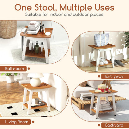 HIPS Slatted Spa Bath Stool Seat with Storage Shelf