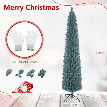 5FT/6FT/7FT Green Pencil Slim Christmas Tree, Traditional Artificial Pine Xmas Tree