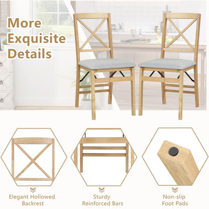 Padded Folding Chair Set of 2/4, Rubber Wood Counter Dining Chairs with Backrest
