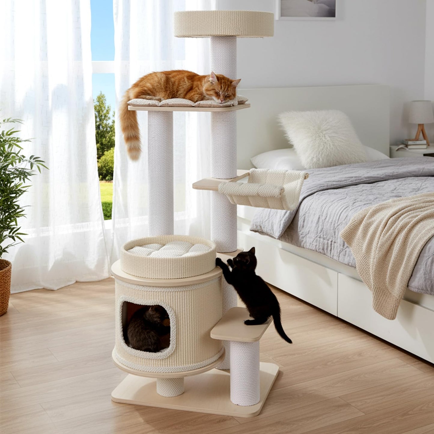 Cat Tree, Tall Multi-Layer Cats Tower with Comfy Padded Top Perch