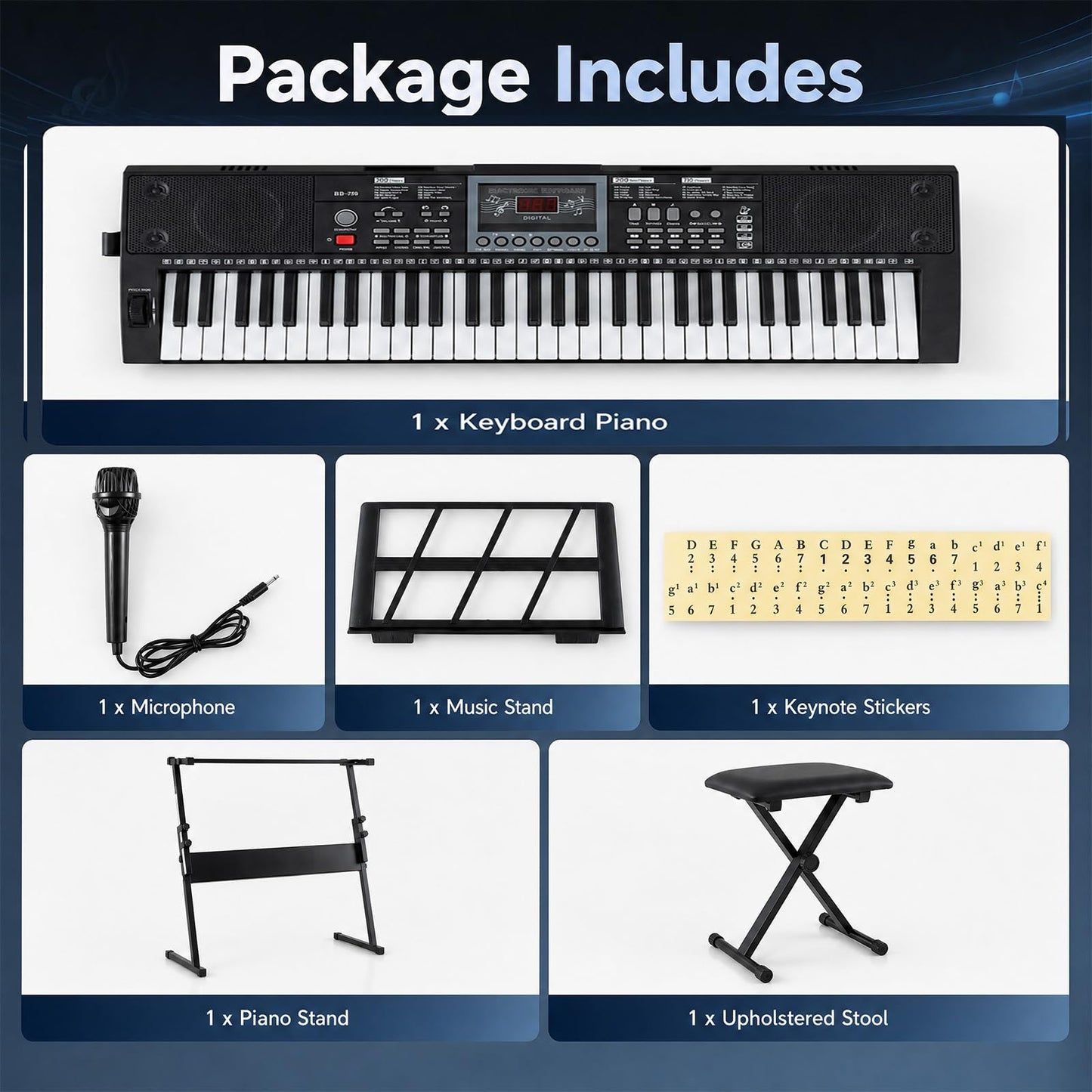 61 Key Digital Piano Keyboard, Electric Piano with Adjustable Stand
