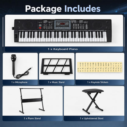 61 Key Digital Piano Keyboard, Electric Piano with Adjustable Stand