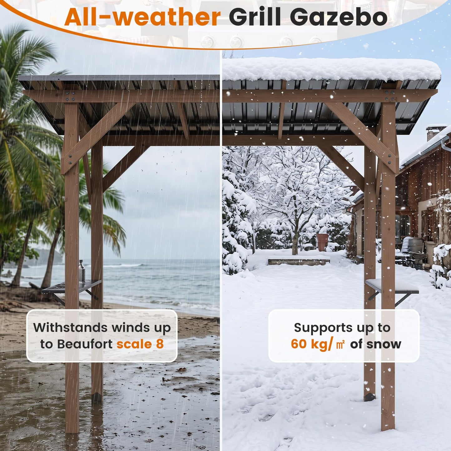 263 x 151 cm Grill Gazebo with 2 Side Serving Shelves