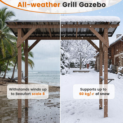 263 x 151 cm Grill Gazebo with 2 Side Serving Shelves