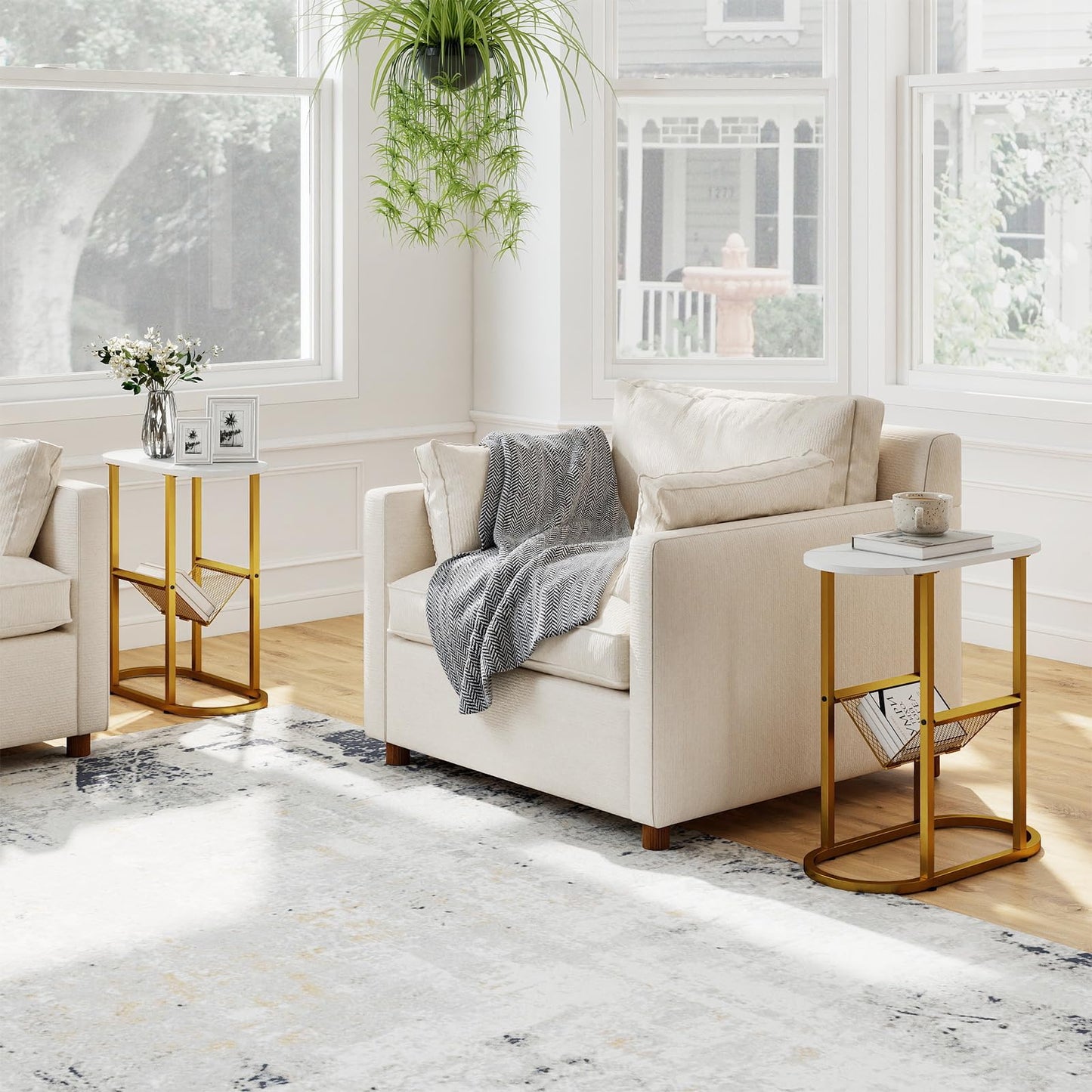 2-Tier Narrow Side Table with Magazine Holder for Living Room Bedroom